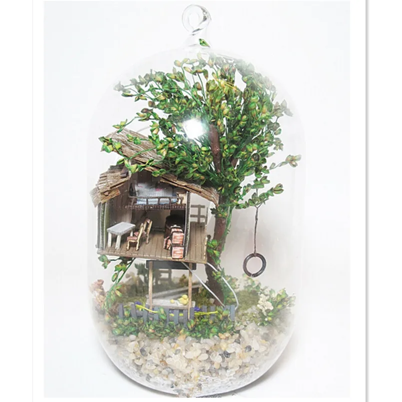 DIY стеклянный шар Кукольный дом миниатюрный кукольный домик мебель Миниатюрная модель Строительный набор игрушек для детей, "летние" домики на дереве