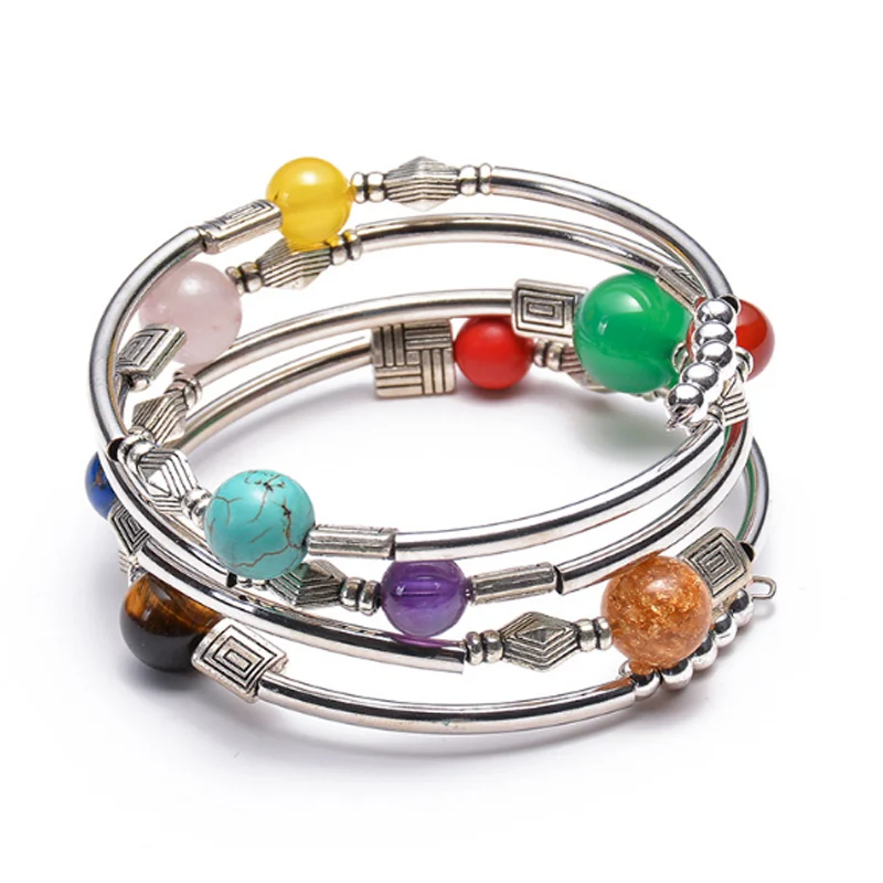 

Bohemian Women Bracelet Multi-layer Colorful Beaded Bracelet Fashionable Crystal Heart Trees Pattern Metal Bracelet Gift Jewelry