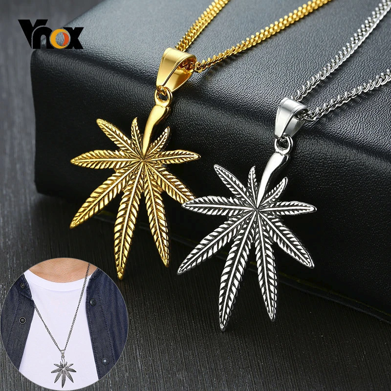 

Vnox Vintage Leaf Pendant for Men Stainless Steel Necklaces Maple Texture Accessory with 24" Chain