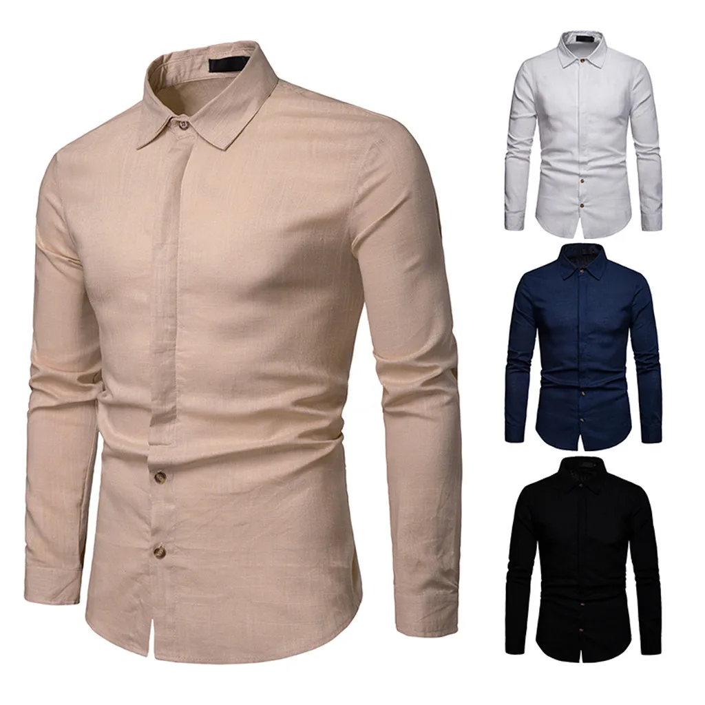 

Smart Business Shirts 2019 Men's Casual Simple Pure Color Long Sleeved Single Breasted Shirts DP 30 Рубашка мужская Slim Fit Top
