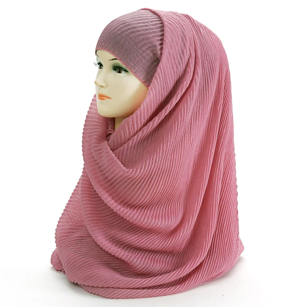 Большой Размеры 180 см* 90 см плиссированные морщинка Для женщин Hijab шарф мусульманский головной Обёрточная бумага шаль однотонного цвета - Цвет: 17 dusty pink