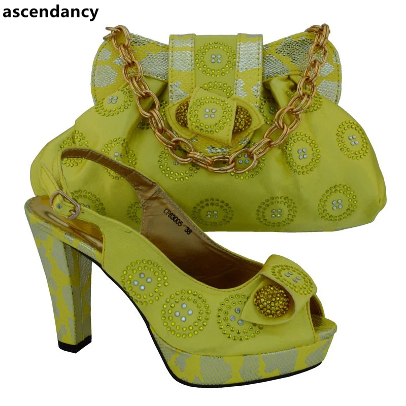water Bolso Rosado Con Bolsa Color Para Zapatos Bolsas Nigeriano Boda La Juego Green A Alta Decoradas Rhinestone Verde Conjunto Calidad De Y amarillo fHwHqP1