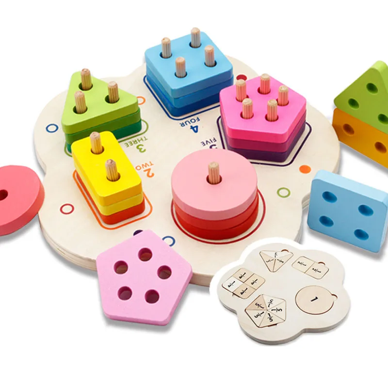 

Wooden 3D Puzzle Matching Building Blocks DIY Geometric Shape Learning Solid Assembly Stacking Block Set Educational Toy for Kid