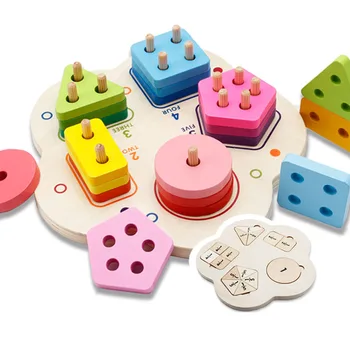 

Wooden 3D Puzzle Matching Building Blocks DIY Geometric Shape Learning Solid Assembly Stacking Block Set Educational Toy for Kid