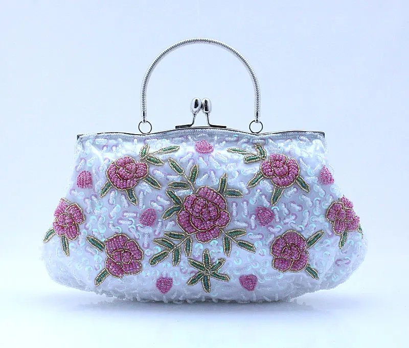 

Top Selling White Totes Party Evening Bag Women Beaded Sequined Wallet Style Chain Handbag Clutch Banquet Mini Bag Bolso 03395-1