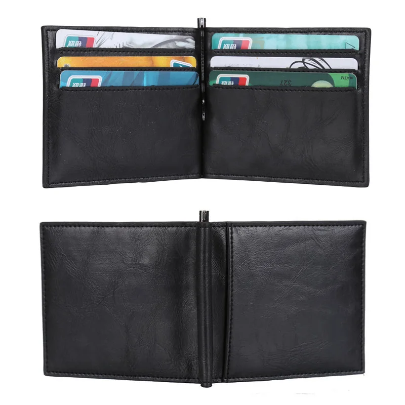 

Leather Men Money Clip Wallet Solid Male Purses With Clip Cash Holder Card Cases Billfold Clamp Geldklammer Geldclip Monye klip