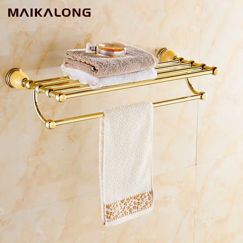 Wall Mounted Brass & Jade Golden Towel Rack, Gold Towel Bar,Towel
