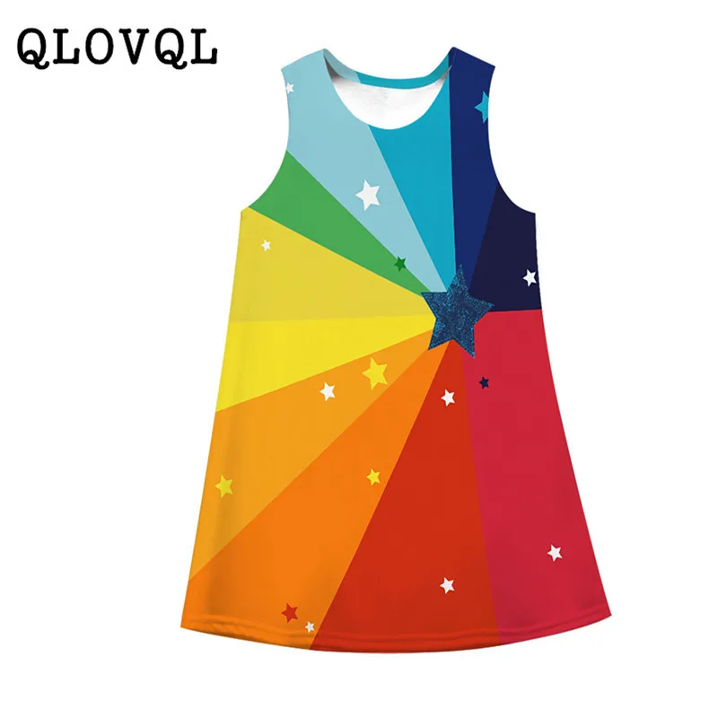 

Big Girls Dress 2019 Summer Sleeveless Colorful Pattern Princess Party Dresses 5 6 7 8 9 10 Years Kids Clothes