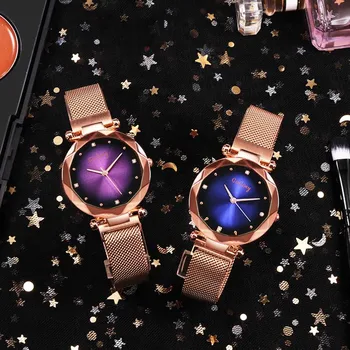

1 Pcs Women Masonry Watch Stainless Steel Mesh Magnet Strap Buckle Luxury Watch LL@17