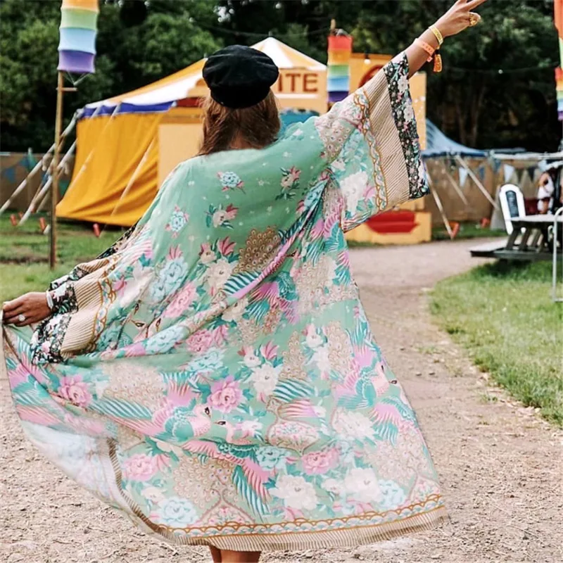 

Summer Beach Dress Swimwear Women Long Pareo For The Wear Woman Chiffon Print Loose Large Size Skirt Acetate Sierra Surfer