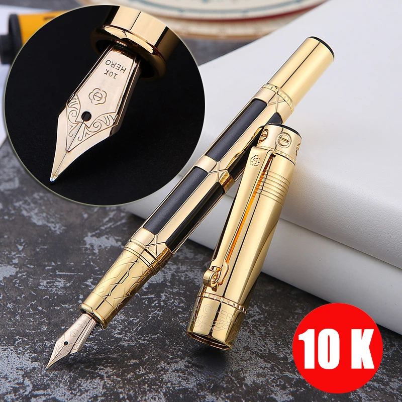Lujosa pluma estilográfica de oro de 10 K con Clip de metal dorado, bolígrafos de escritura de lujo, papelería de oficina, material escolar 1015 - 1