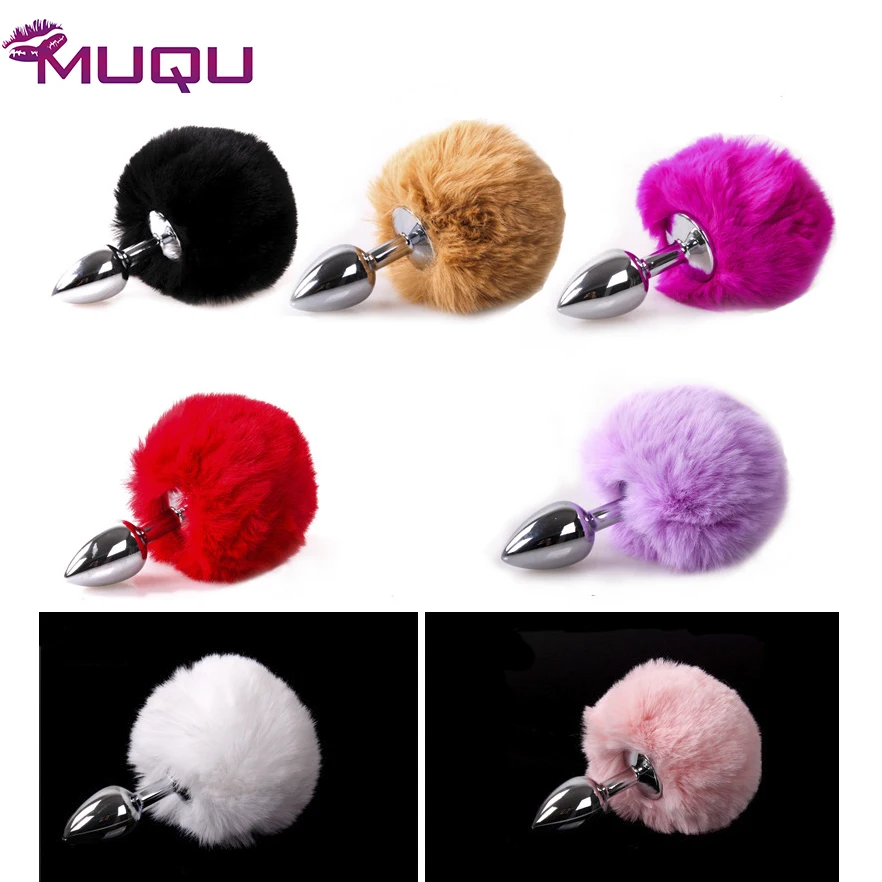 Muqu 7 Colors Lovely Rabbit Tail Furry Butt Plug Small Size Stainless