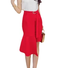 Модная необычная Женская юбка с дырками черная и красная OL элегантная женская юбка в Корейском стиле эластичная летняя юбка женская