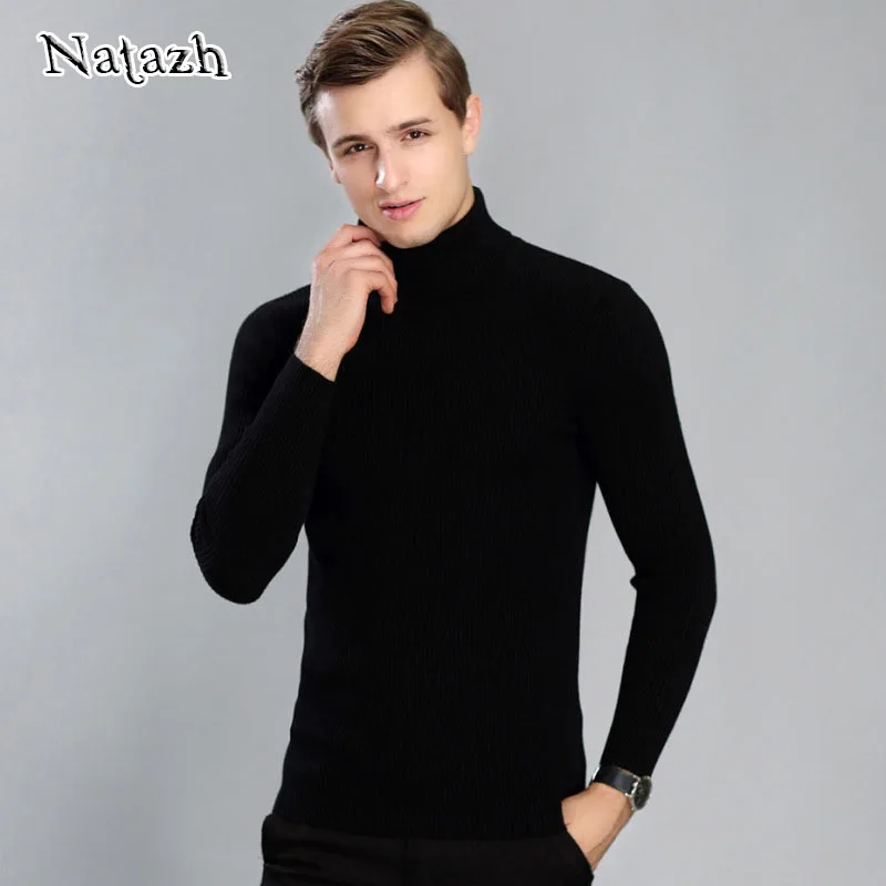 

NATAZH Autumn winter men's sweaters turtleneck elastic render unlined upper garment stretch sweater man with thick sweater