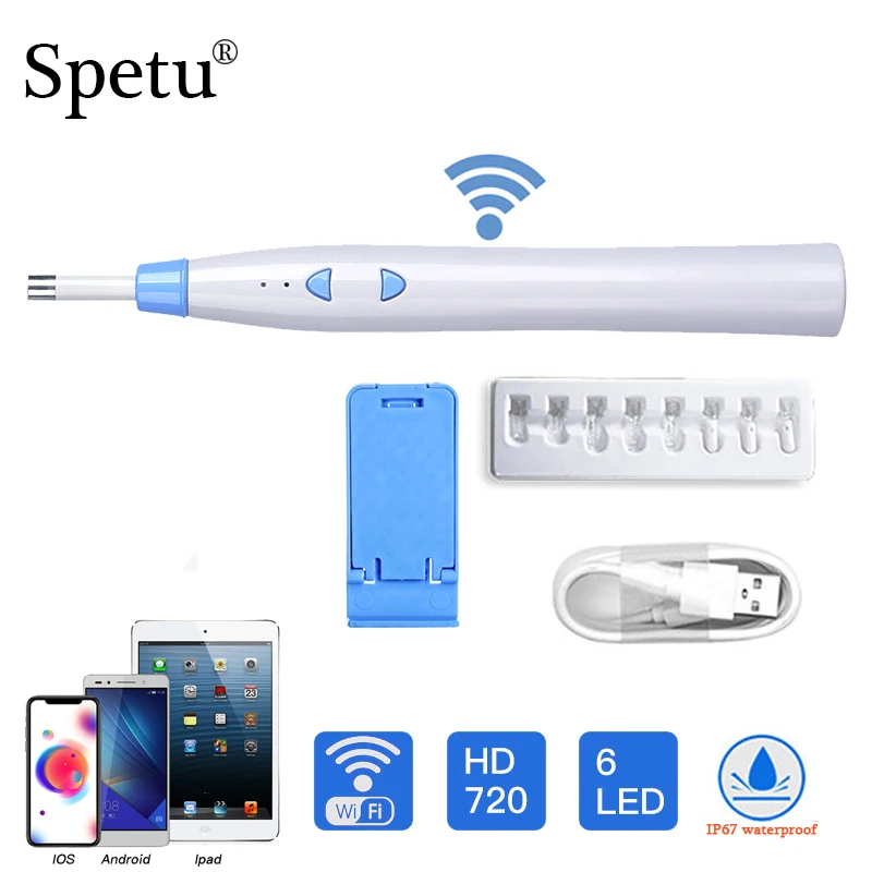 

Spetu HD 720P Wireless WiFi Ear Endoscope Camera Security Ear Spoon With Camera Ear Health Inspection Otoscope 6 LEDS Lights