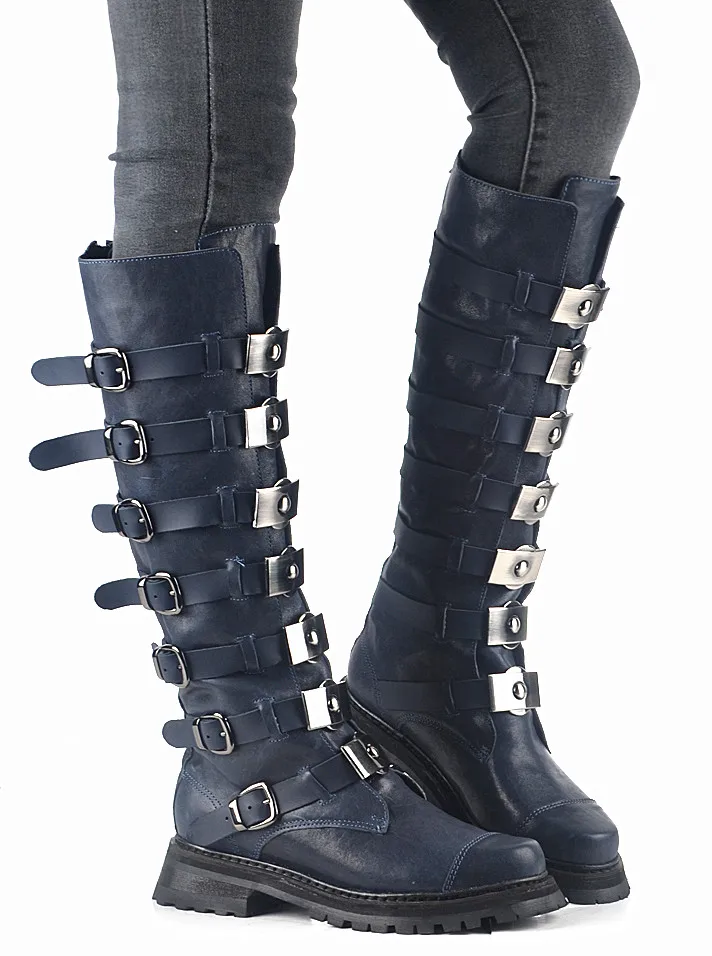 Cuero genuino de la Hebilla Correas Para Mujer Rodilla Botas Altas 2017 Mujeres de Invierno Botas Largas botas de Moto Botas Mujer Gladiador Zapatos de Mujer|shoes longwomens knee high boots -