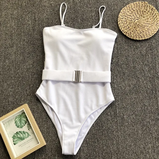 Bandeau Ribbed Swimsuits For Women Swim Suit With Belt One Piece