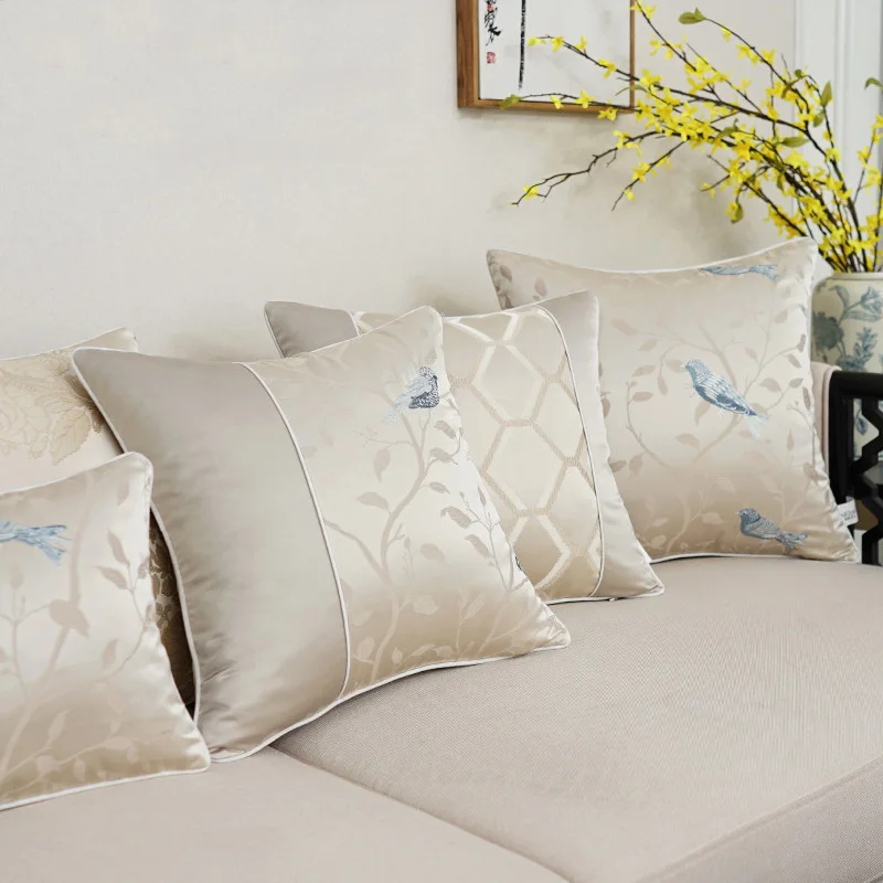 

Nordic Cushion Cover Geometry Luxury Embroidery Floral Birds Beige Throw Decorative Pillows Car/Pillow Cover Housse De Coussin