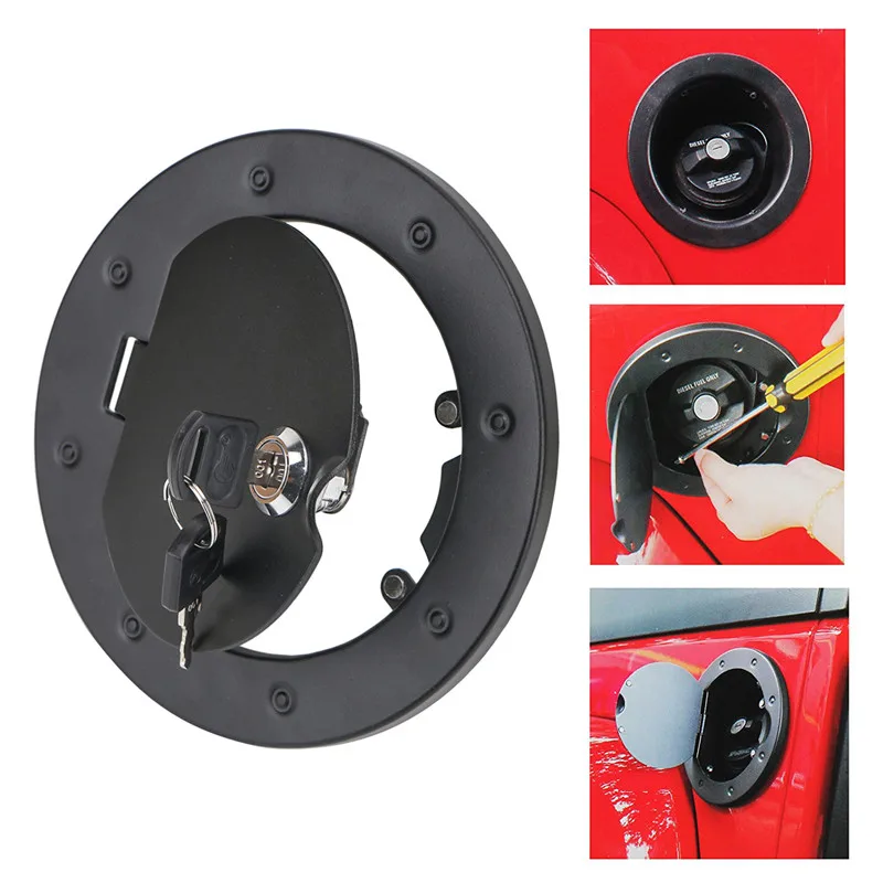 For 2007 - 2017 Jeep Wrangler JK Fuel Tank Cap Oil Catch Tank Cover With Key Lock Anti Thieft Aluminum Alloy Fuel Filler Door Cover KOLEROADER (2)