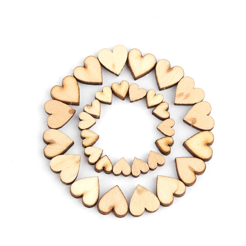 100Pcs/Pack Cute 4 Sizes 6/8/10/12mm Mixed Love Heart Shape Wedding Table Scatter Decor Rustic Wooden Wedding Decoration Buttons