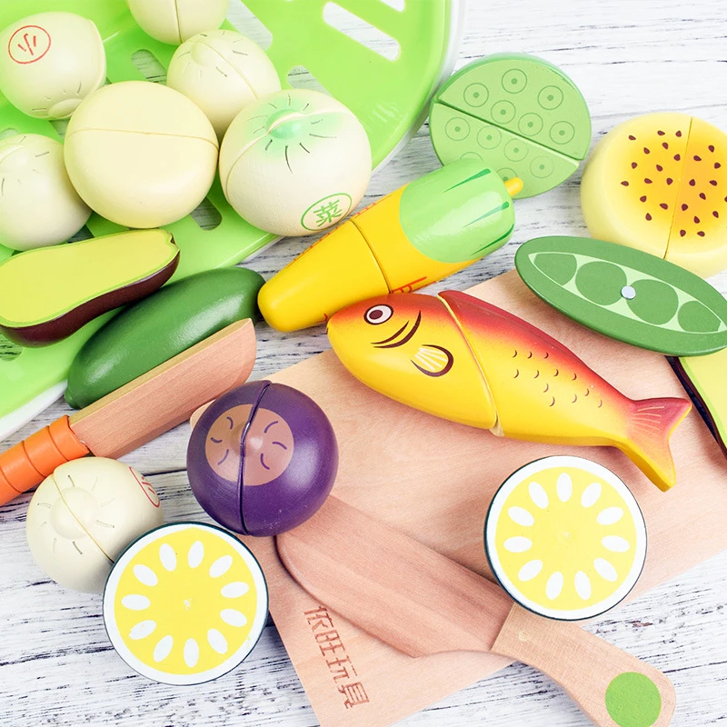 

Wooden Magnets Toys Hobbies Pretend Play Cooking Food Miniature Fruits Cutting Vegetable Condimen Educational Gifts For Children