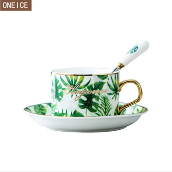 

200ml ceramic Roasted flower coffee cup and saucer with spoon high temperature bone china cup milk breakfast cup Set gift