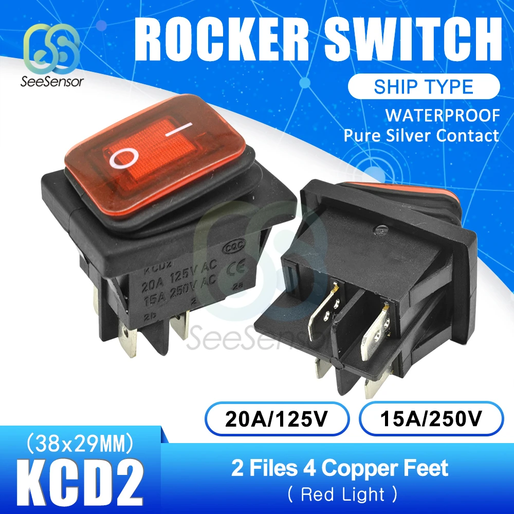 Водонепроницаемый кнопочный переключатель KCD2 SPST 4Pin 6Pin 20A/125V 15A/250V ВКЛ./ВЫКЛ.