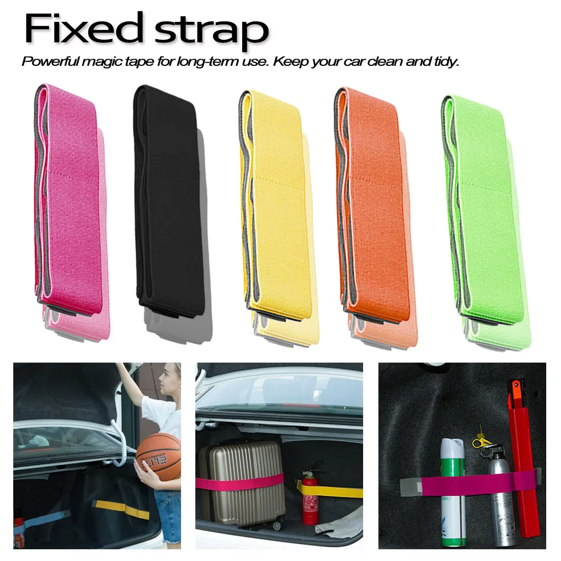 

Dewtreetali Car Trunk Storage Device Hook and Loop Fixed Straps Solid Color Magic Stickers