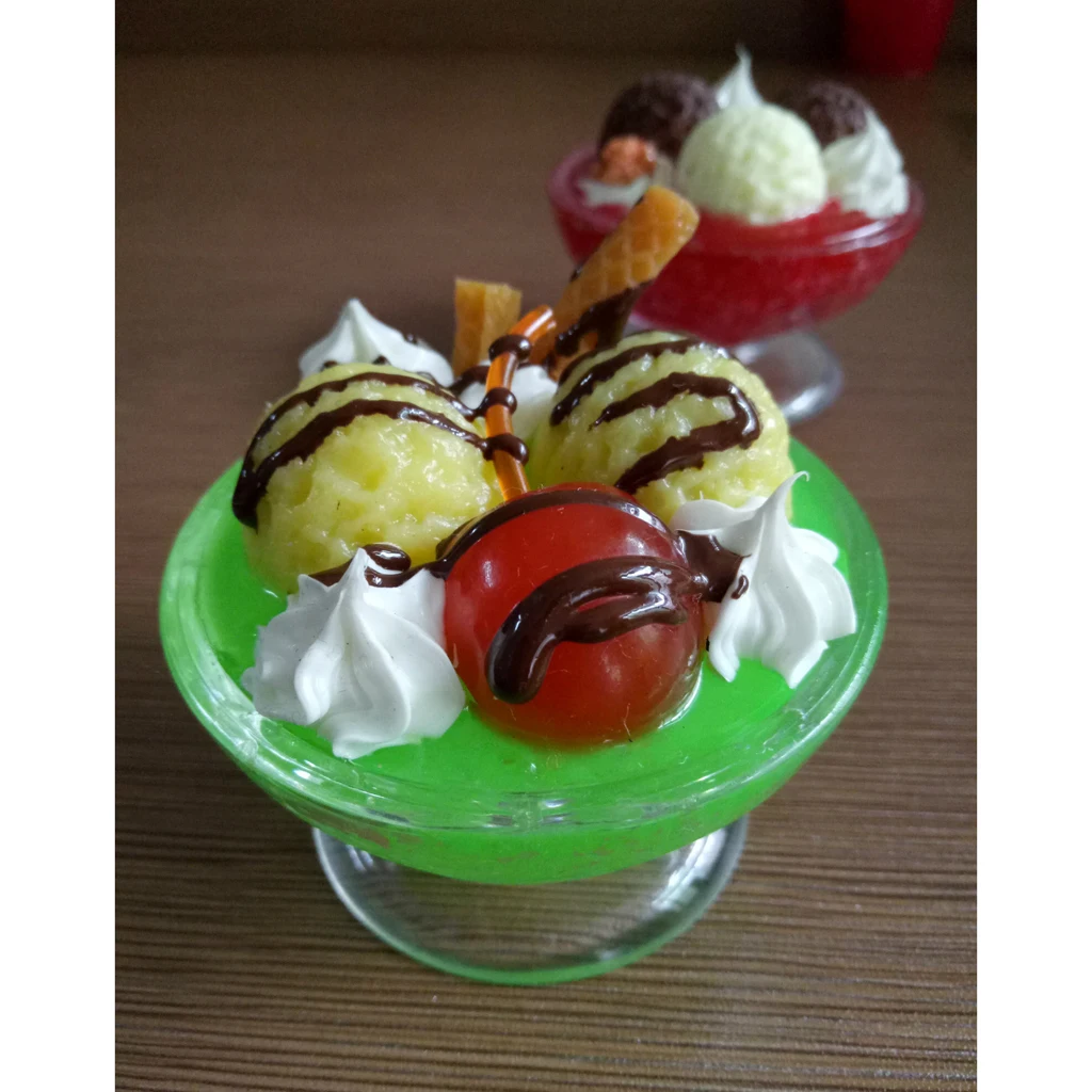 1/6 Dollhouse Miniature Tableware Ice Cream Cup Foods Fruits Glass End Table Decor 5 Pieces Set