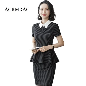 

ACRMRAC Women's suits Summer suit Short-sleeved suit stripe Slim Turn-down Collar jacket pants Business OL Formal Pants Suits
