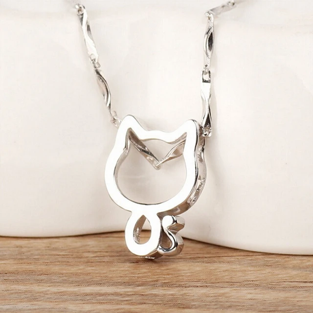 925 Sterling silver jewelry Cute Kitten Cat Choker Statement Necklace
