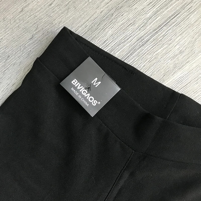 BIVIGAOS женские стильными кожаными пэчворк вставками тканые повседневные штаны для стройных тонких черных леггинсов штаны по лодыжку эластичные брюки женские узкие брюки Брюки-карандаши