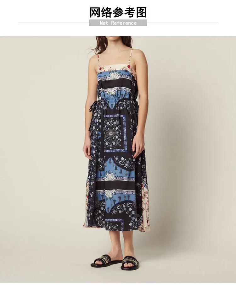 

Women Dress 2019 Spring/Summer Vintage Print Sling Sleeveless Irregular Dress
