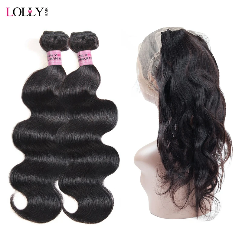 Lolly Hair Pre Plucked 360 Lace Frontal With Bundles Remy Body Wave Human Hair With Closure Peruvian Hair 2 Bundles With Closure