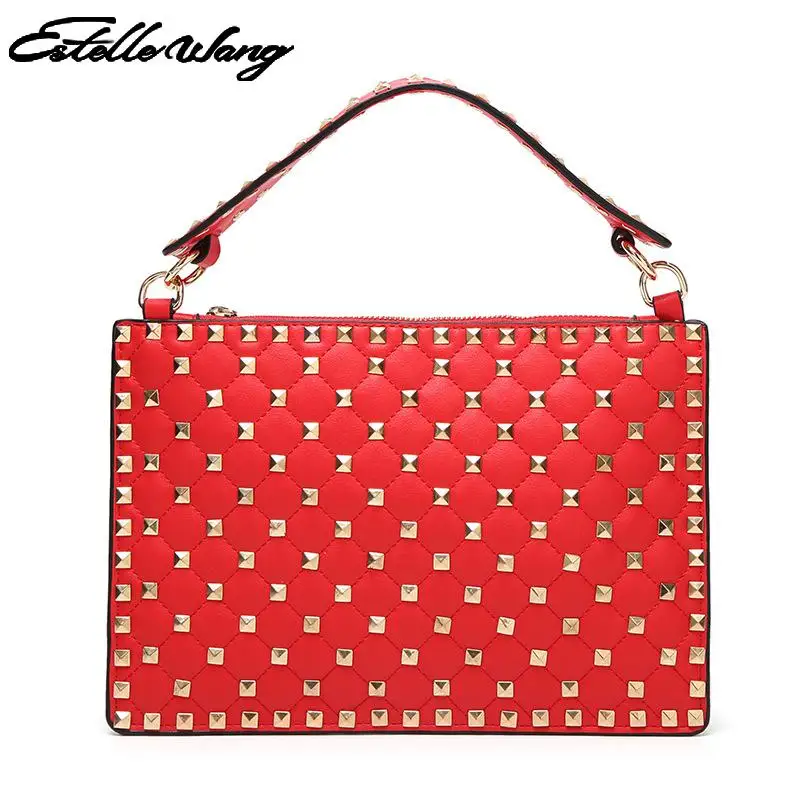 

Estelle Wang Fashion Rivets Handbags Female Microfiber Synthetic Leather Envelope Crossbody Bags Party Day Clutches Bolsos Mujer