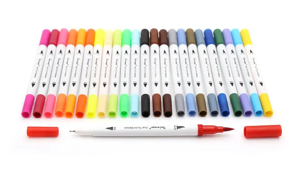 12/24/100 Цвета тонко пишущие кисть набросок, ручка-маркер на водной основе, двойная головка каллиграфическая ручка для рисования манга товары для рукоделия - Цвет: 24colors set