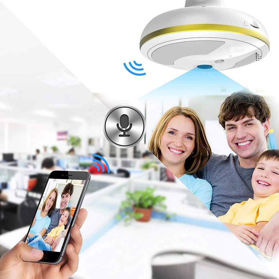  Wireless WiFi Security Camera Light Bulb Home Security System 360 Degree with Motion Detection/Nigh