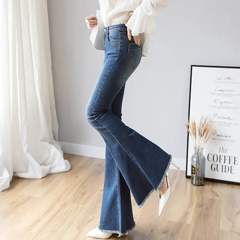 Винтажные длинные джинсы с высокой талией для женщин, Широкие джинсовые штаны, узкие джинсы с кроем для женщин