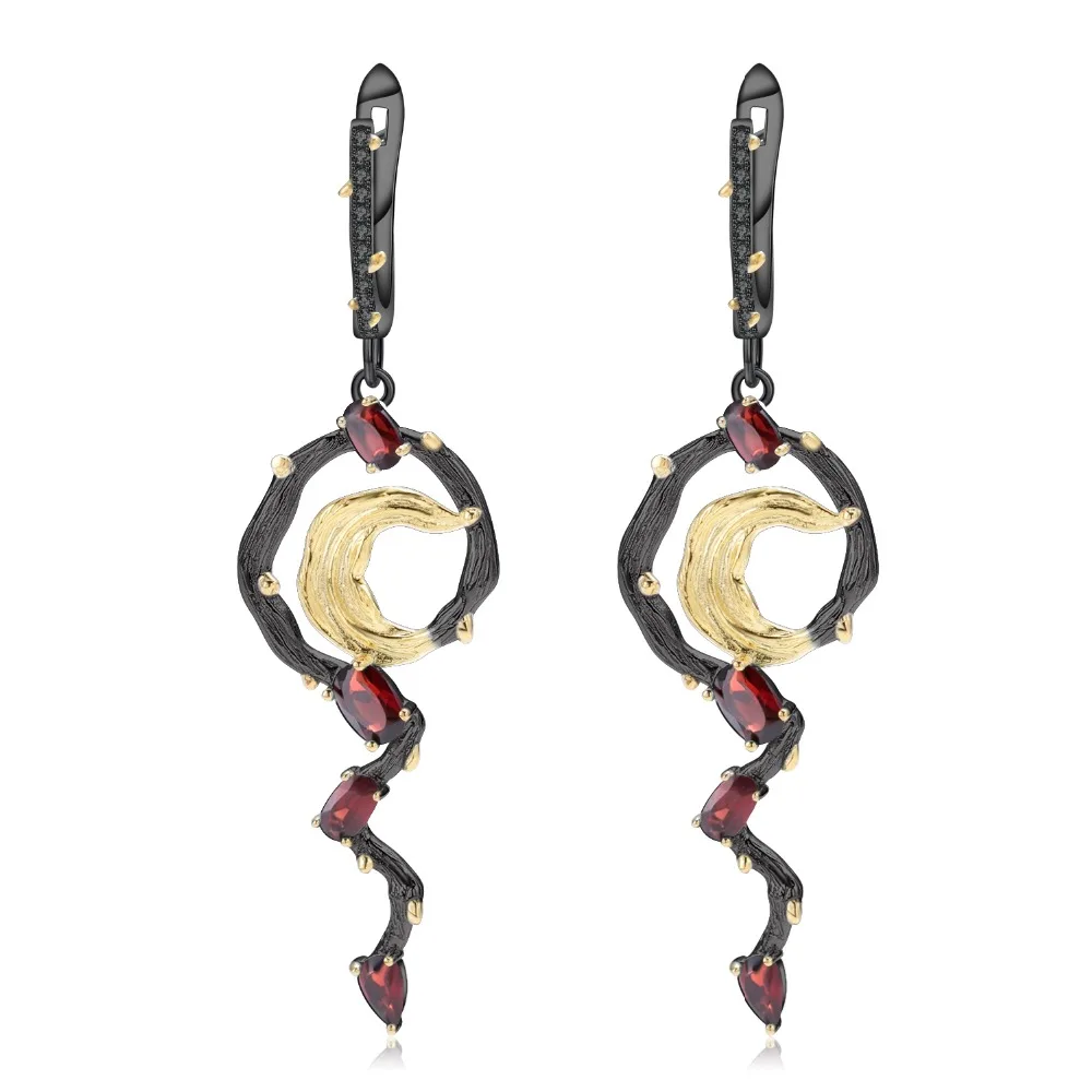 

GEM'S BALLET 3.03Ct Natural Red Garnet Gemstone Drop Earrings For Women 100% 925 Sterling Silver Vintage Earrings Fine Jewelry