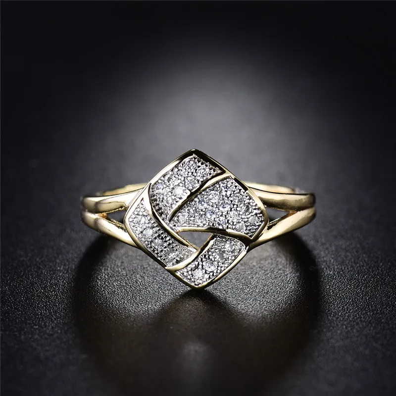 BUDONG Роскошная модная витая повязка на палец для женщин золотого цвета кольцо бесконечность Кристалл кубический циркон Свадебные украшения XUR281