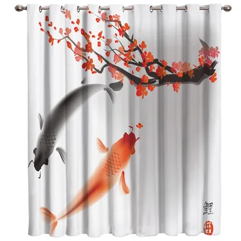 

Ink Painting Varicolored Koi Fish Plum Blossom Window Treatments Curtains Valance Window Curtains Dark Curtain Lights Living