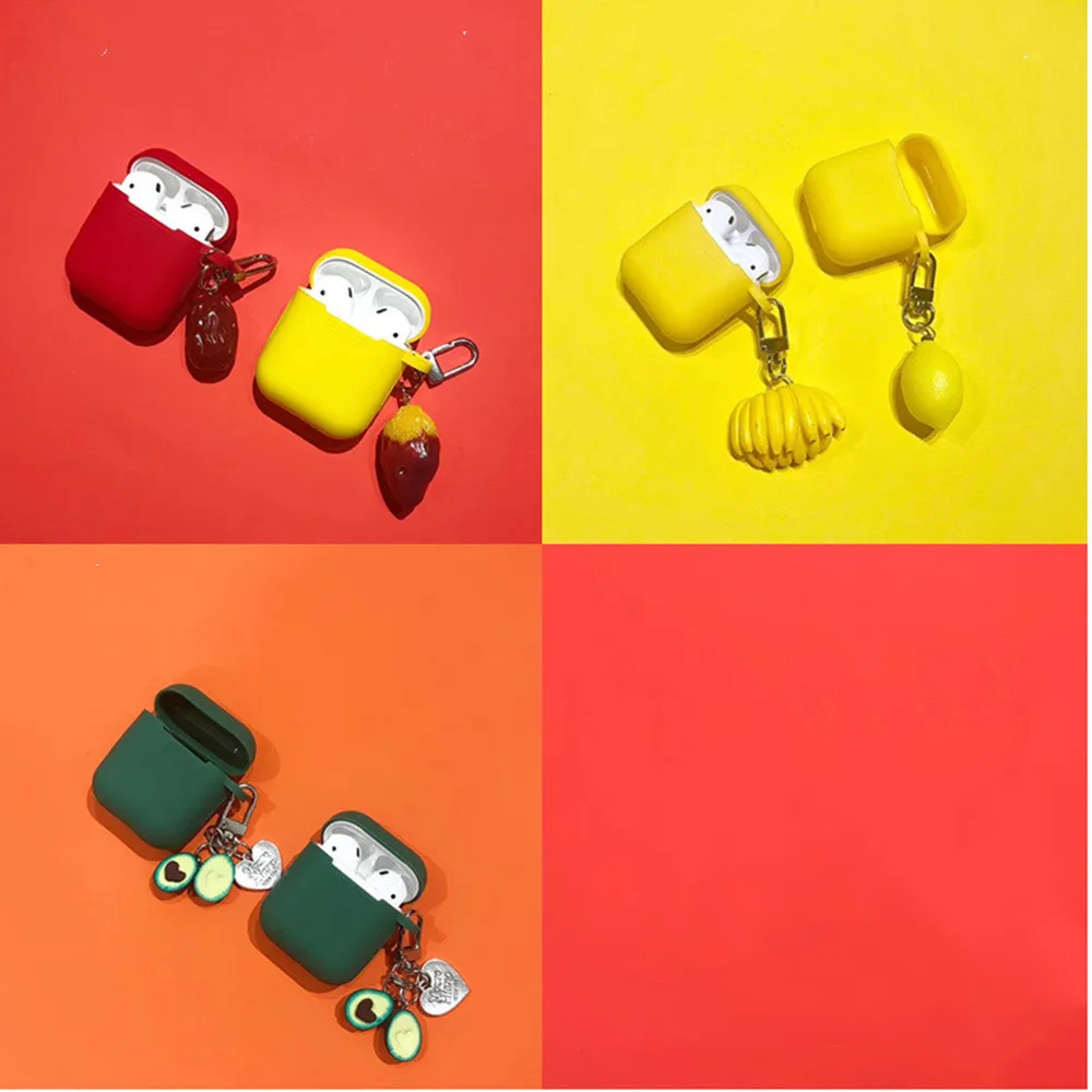 

For Airpods1 and Airpods2 Case Cute Mini Tpu Candy Fruit Silicone Cases Wireless Earphone Case Accessories with Key Ring Strap