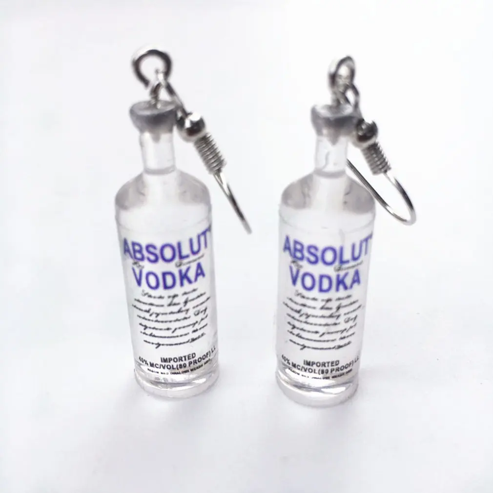 

Creative Cool Vodka Bottle Drop Earrings Funny Drinking Style Cartoon Transparent Bottle Dangle Earrings for Women