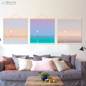 

Abstract Geometrical Landscape Lake Pavilion Swan Framed Canvas Paintings Modern Nordic Home Decor Wall Art Print Picture Poster