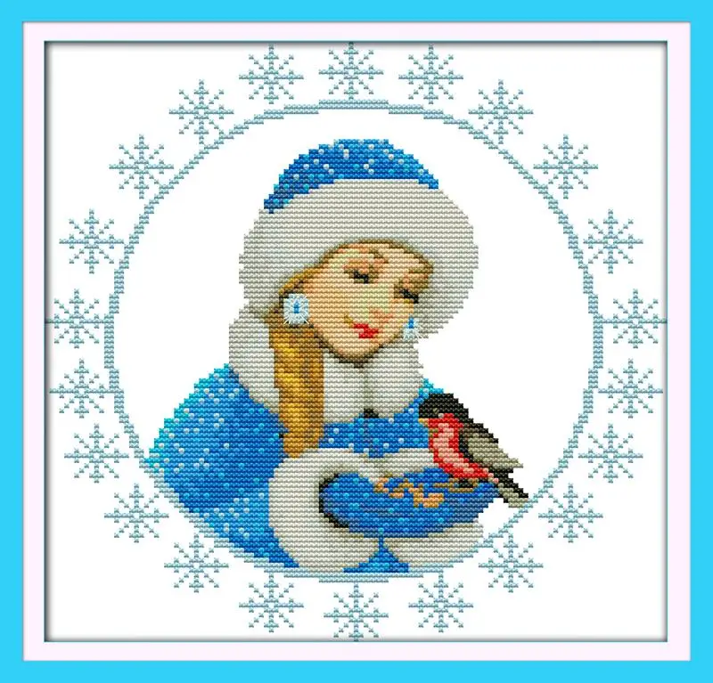 

home decoration Winter beautiful girl DIY Needlework Patchwork counted Cross Stitch Kits for Embroidery Knitting Needles craft