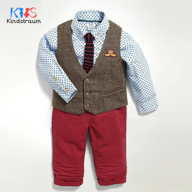 

Kindstraum 3pcs Baby Boys Wedding Suits Solid Vest+Dot Shirt+Pant Kids Gentleman Clothing Sets Children Formal Suits, MC947