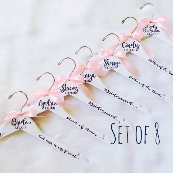 Personalized Set Of 8 Wedding Bridesmaid Bride Team Dress Hangers