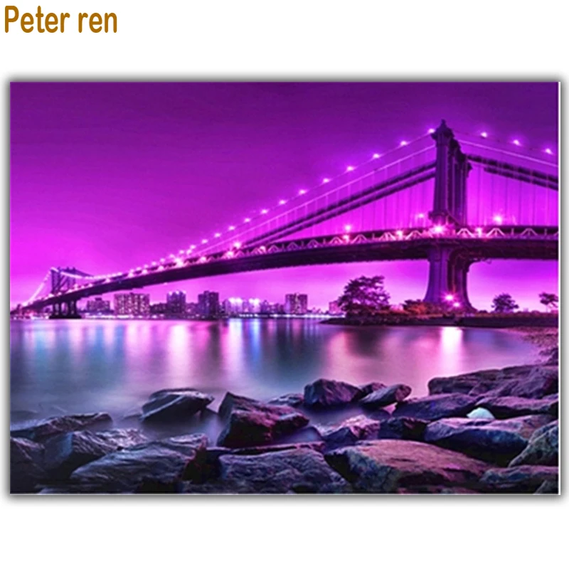 

Peter ren diy Diamond painting Cross stitch 5d mosaic square Full Embroidery novelties Crafts By numbers Stone arch bridge night