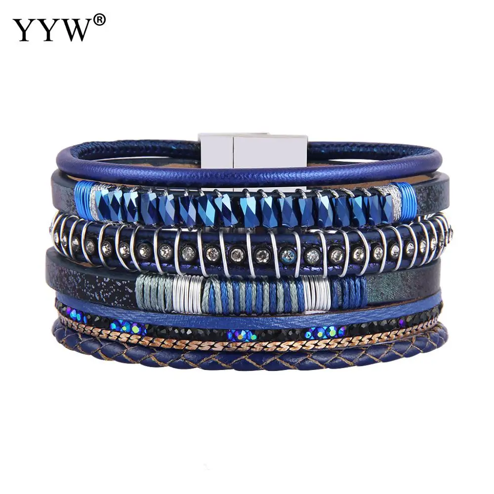 Лидер продаж YYW плетеные Многослойные Кожаный браслет для Для женщин Femme Pulseira Feminina магнит застежка Кристалл чешские Стиль браслет