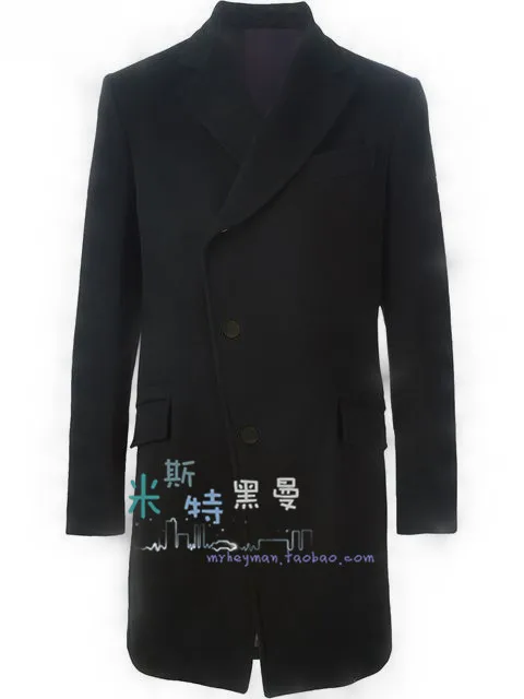 

S~5XL! 2019 New Men's The Korean version of slim asymmetric wool coat surplice LAPEL SUIT JACKET plus size singer costumes